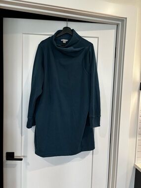 Women's Teal Funnel Neck Sweatshirt Dress, 2xl